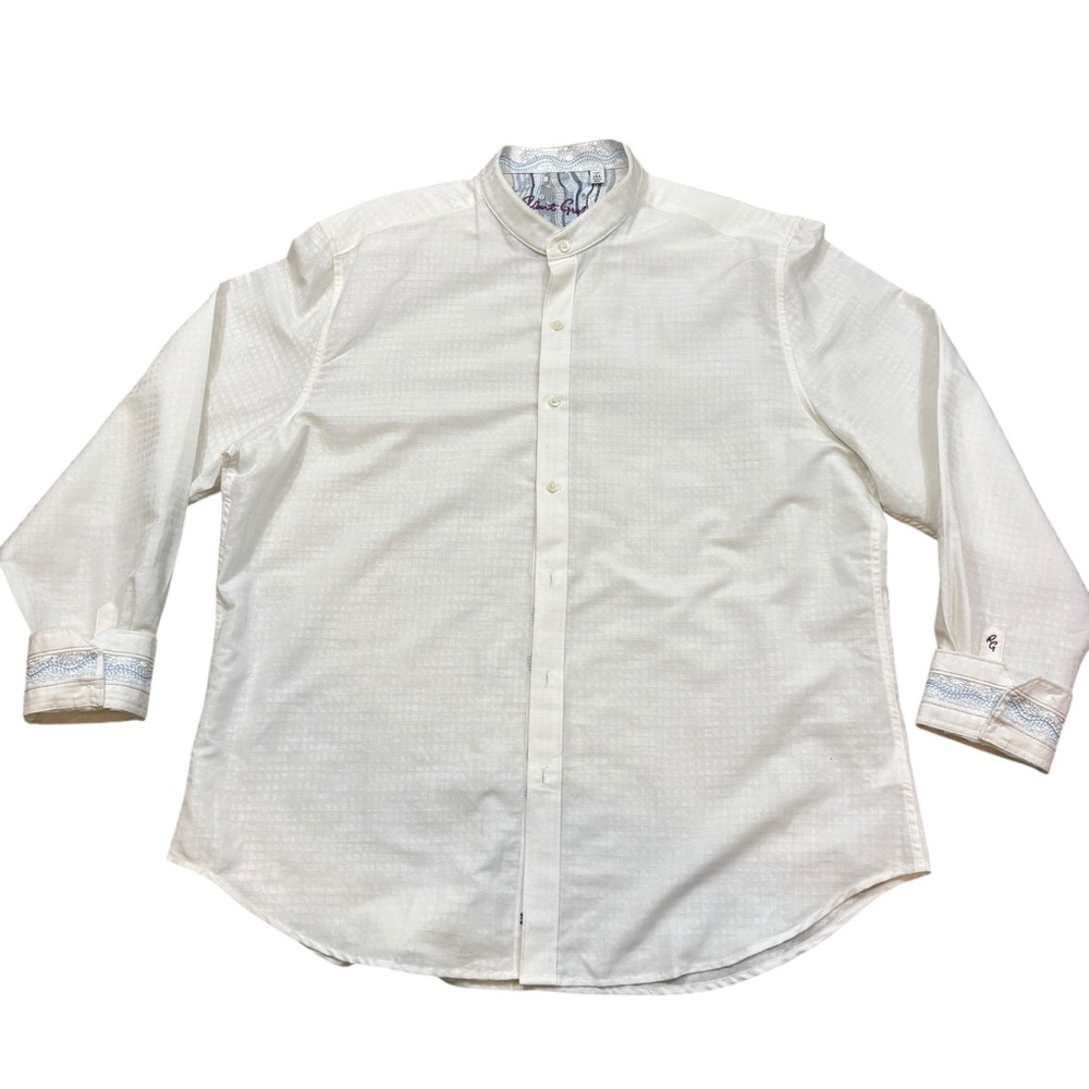 Men’s Robert Graham Textured White Button Down with Mandarin Collar Size 2XL